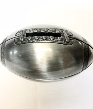 Pewter Finish Football Baby Bank