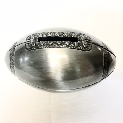 Pewter Finish Football Baby Bank